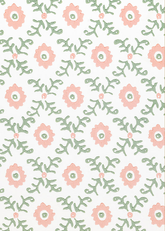 Folk Flower Wallpaper ~ Pink / Green