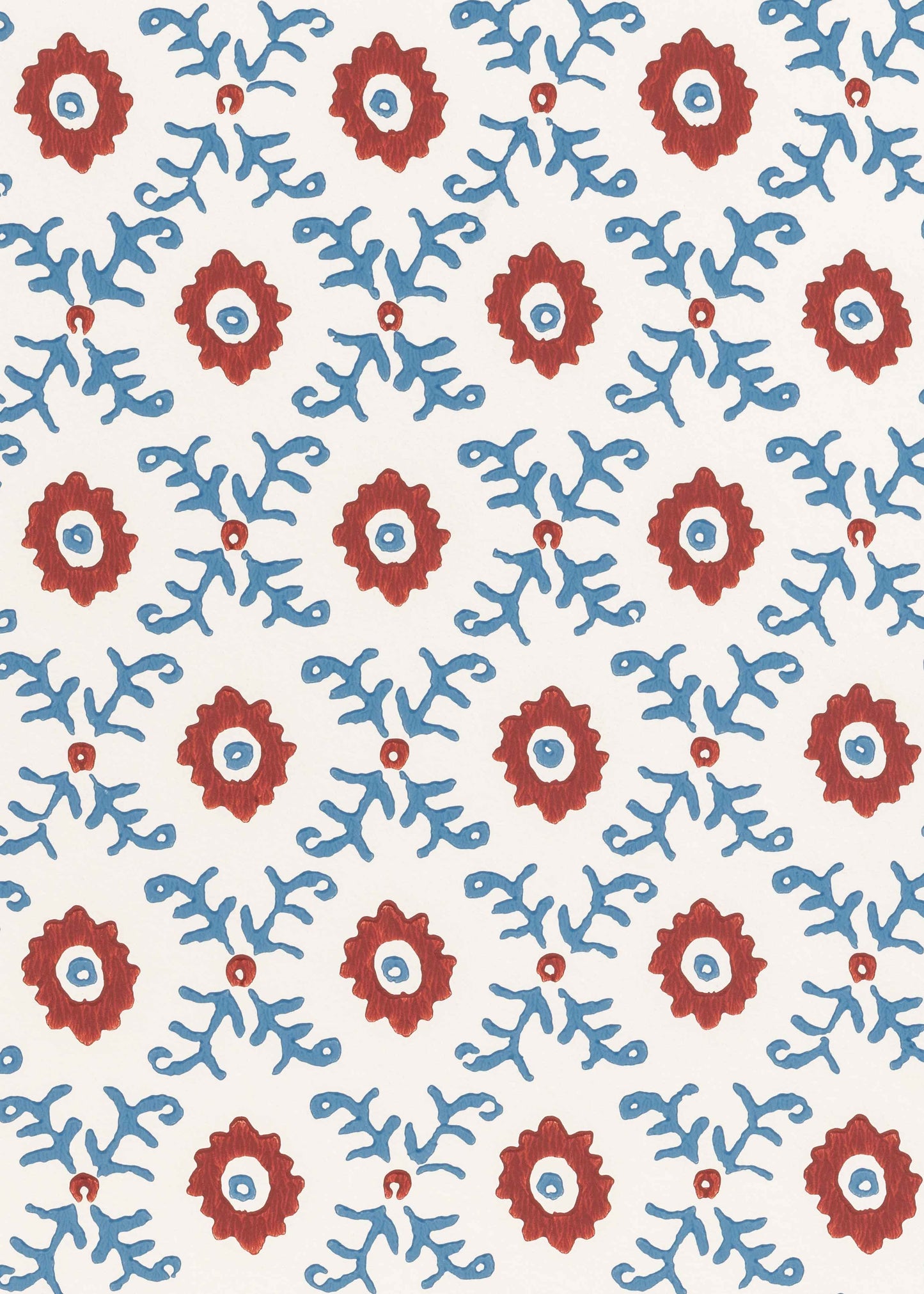 Folk Flower Wallpaper ~ Red / Blue