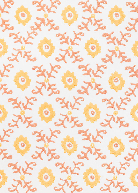 Folk Flower Wallpaper ~ Yellow / Terracotta