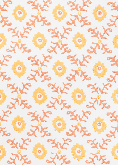 Folk Flower Wallpaper ~ Yellow / Terracotta